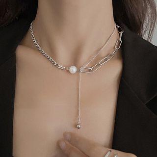Faux Pearl Chain Strap Choker 1 Pc - Silver - One Size
