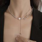 Faux Pearl Chain Strap Choker 1 Pc - Silver - One Size
