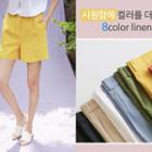 Colored Band-waist Linen Shorts