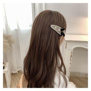 Velvet Houndstooth Pearl Hair Clip