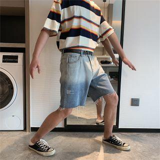 Gradient Denim Straight-cut Shorts