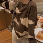 Color-block Loose-fit Sweater Coffee - One Size