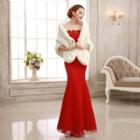 Set: Off-shoulder Mermaid Evening Gown + Cape / With Train