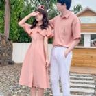 Couple Matching Short-sleeve Shirt / Pants / Short-sleeve Midi A-line Dress / Set