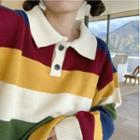 Long-sleeve Striped Loose-fit Sweater Stripe - One Size