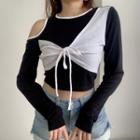 Cold-shoulder Paneled Drawstring T-shirt
