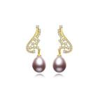 Sterling Silver Plated Gold Simple Fashion Geometric Purple Freshwater Pearl Earrings With Cubic Zirconia Golden - One Size