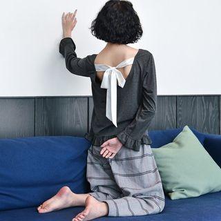 Loungewear Set: Long-sleeve Top + Striped Pants