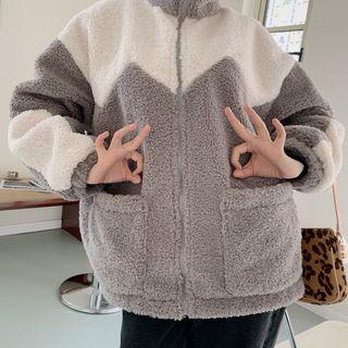 Color Panel Fleece Loose-fit Jacket