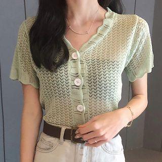 Short-sleeve Scallop Edge Pointelle Cardigan