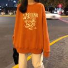 Round-neck Printed Pullover Tangerine - One Size
