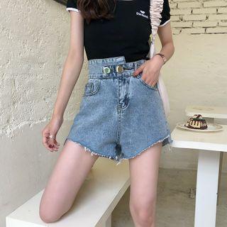 Asymmetrical High-waist Denim Shorts