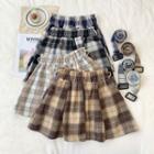 High-waist Plaid Woolen A-line Skirt