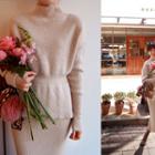 Set: Crew-neck Rib-knit Top + Knit Skirt