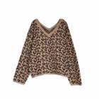 Leopard Knit Pullover Coffee - One Size