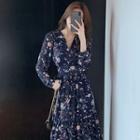 Long-sleeve Space Print Midi A-line Dress