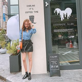 Stud Faux-leather Mini Wrap Skirt