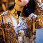 Long-sleeve Printed Shirt Plants & Map - Off-white - One Size