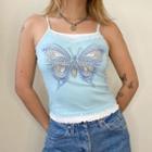 Mock Two Piece Rhinestone Butterfly Graphic Camisole Top