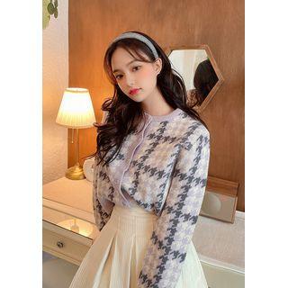Crewneck Houndstooth Cardigan