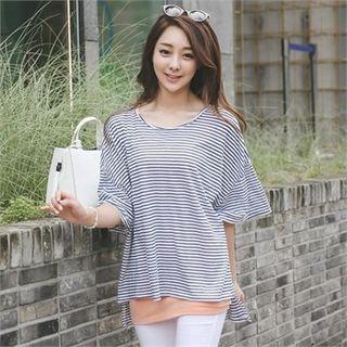 Drop-shoulder Stripe Dip-back T-shirt