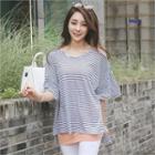 Drop-shoulder Stripe Dip-back T-shirt