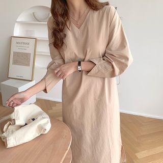 V-neck Long-sleeve Loose-fit Dress