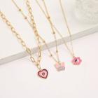 Set Of 3: Butterfly / Flower / Heart Pendant Alloy Necklace Set Of 3 - 5536201 - Pink & Gold - One Size