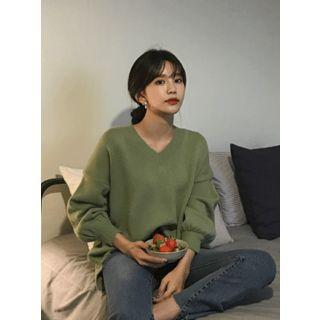 V-neck Colored Loose-fit Sweater