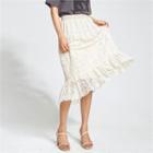 Banded-waist Midi Lace Skirt
