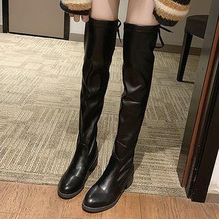 Faux Leather Chunky Heel Knee-high Boots