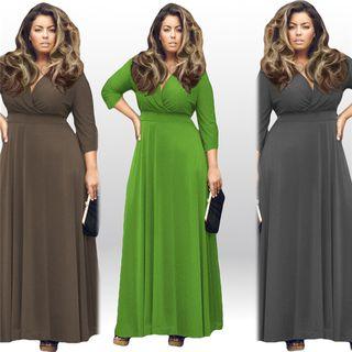 V-neck 3/4 Sleeve Maxi Dress