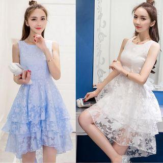 Layered Floral Dip-back A-line Dress