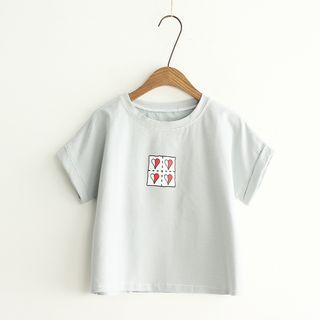 Heart Print Pinstriped Short Sleeve T-shirt