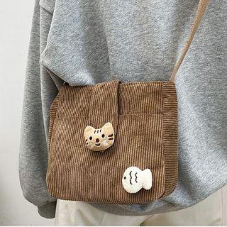 Corduroy Fish & Cat Crossbody Bag