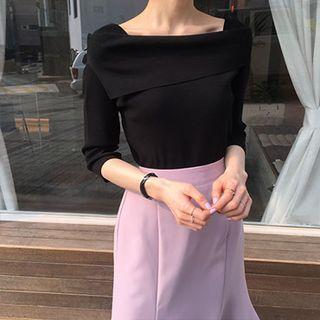 3/4-sleeve Foldover Knit Top