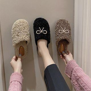 Bow Detail Fluffy Slide Sandals