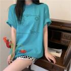 Short-sleeve Map Print T-shirt Blue - One Size