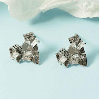 Rhinestone Lettering Heart Ear Stud 1 Pair - Silver - One Size