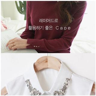 Rhinestone-collar Cape Shirt
