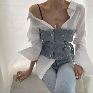 Plain Shirt / Strapless Denim Top