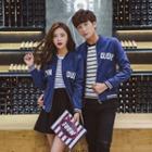 Couple Matching Lettering Zip-up Jacket