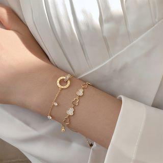 925 Sterling Silver Gourd Bracelet / Rhinestone Alloy Hoop Bracelet