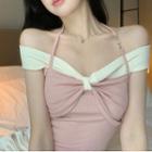 Cap-sleeve Off-shoulder Halter Neck Top