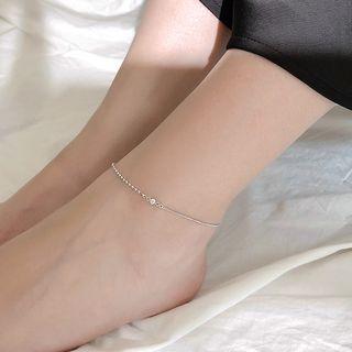925 Sterling Silver Rhinestone Anklet Anklet - Beaded - One Size