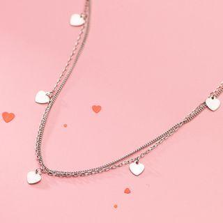 Heart Layered Sterling Silver Necklace 1pc - Silver - One Size