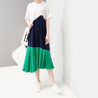 Short-sleeve Paneled Midi Dress