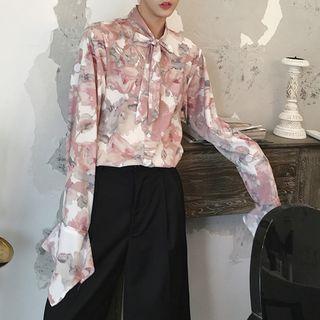 Bow Accent Flower Print Shirt