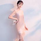 Short-sleeve Lace Qipao Sheath Dress
