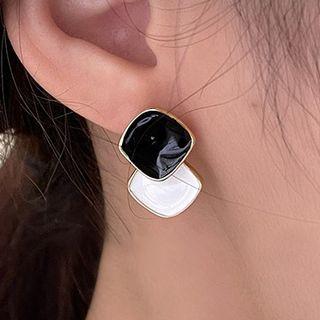 Square Glaze Alloy Dangle Earring 1 Pair - Square Glaze Alloy Dangle Earring - Black & White - One Size